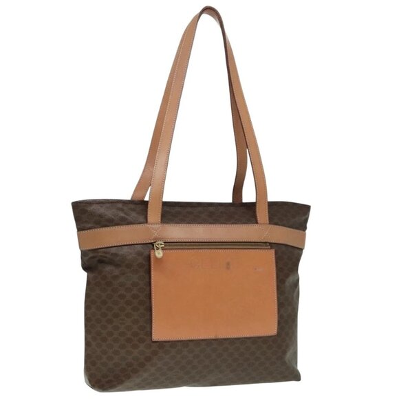 CELINE Macadam Canvas Tote Bag PVC Leather Brown Gold Auth ep6003 - Picture 1 of 15